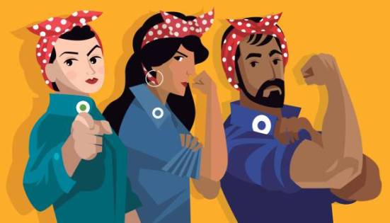 feminist people holding their arms vector cartoon illustration